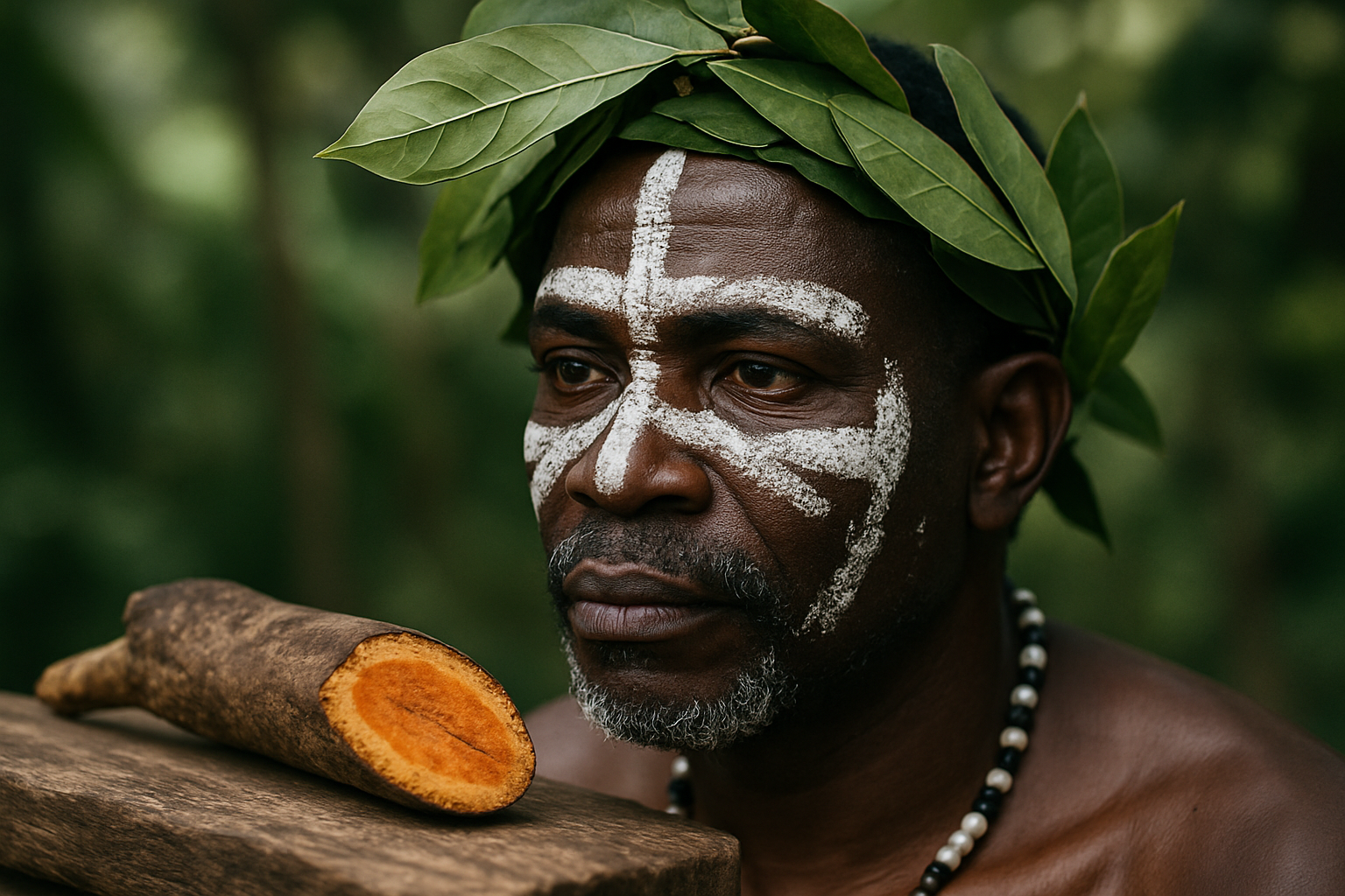 Ceremonial setting with candles and instruments evocative of Bwiti iboga rituals in Gabonese tradition