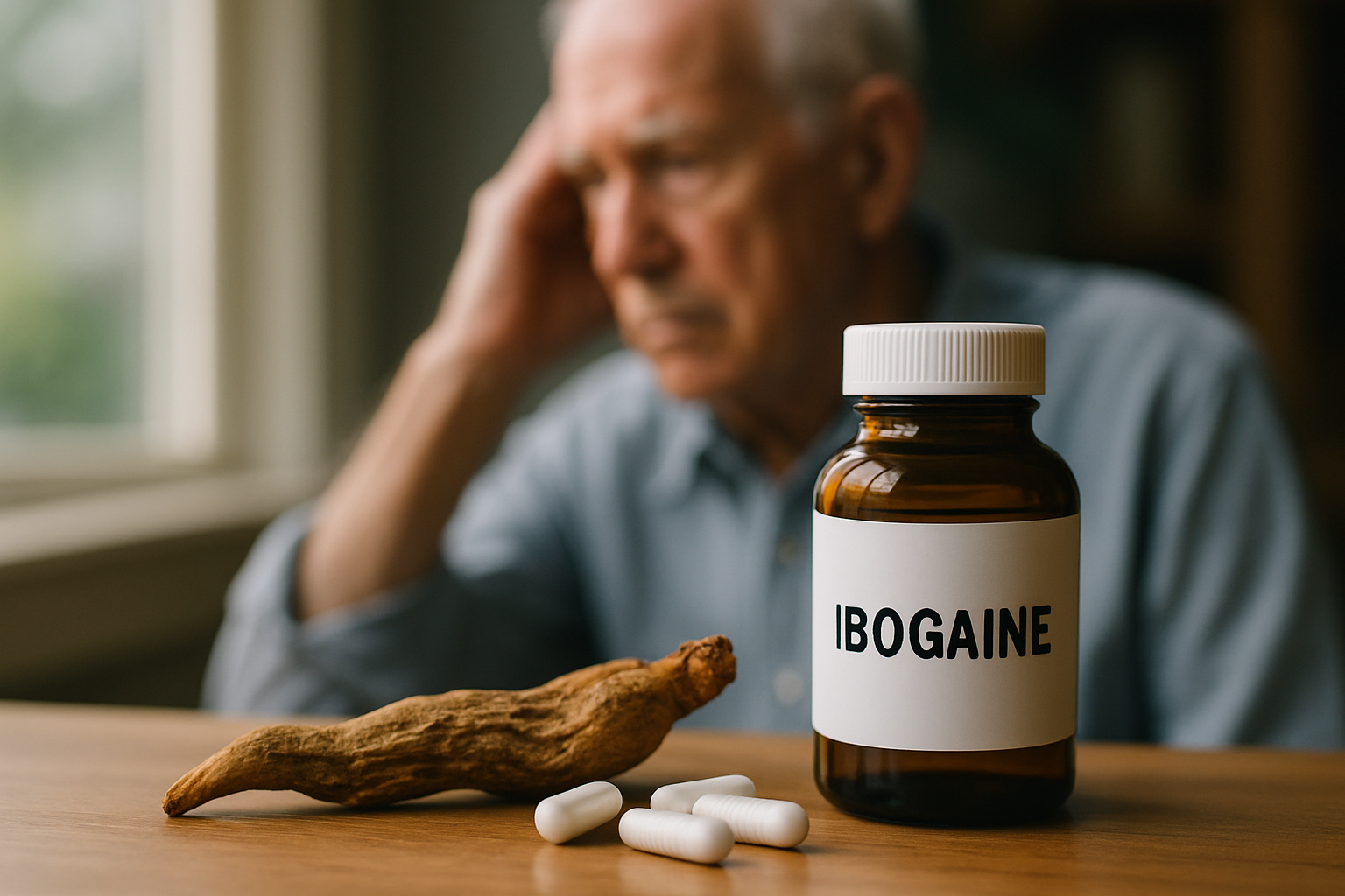 Conceptual visual framing the question of ibogaine in Alzheimer’s, blending brain pathways and uncertainty.