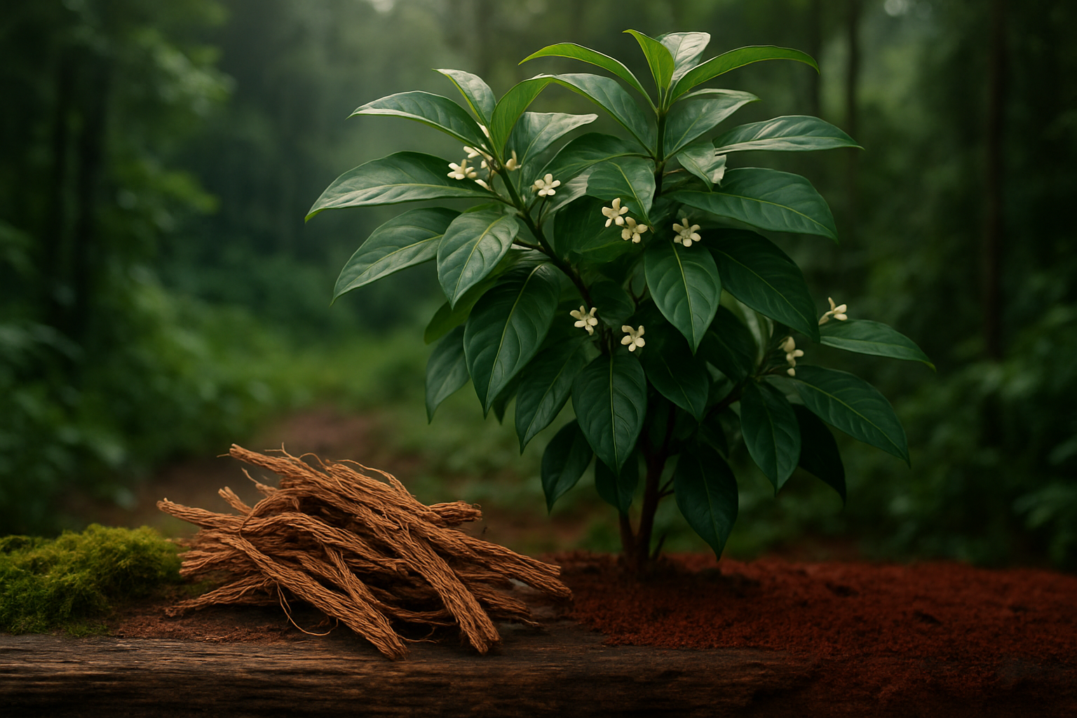 Tropical setting evoking the cultural and environmental context surrounding ibogaine therapy