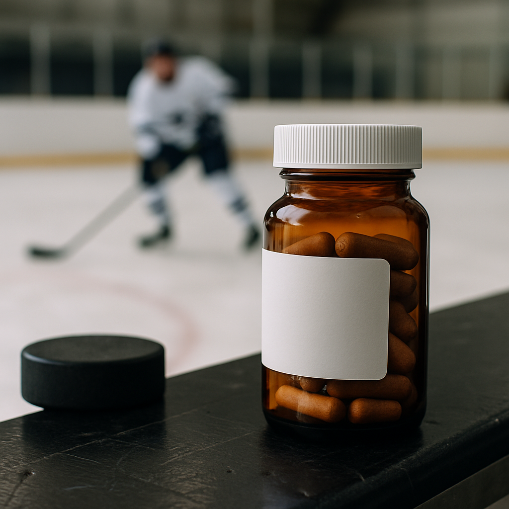 Quiet rink entrance at dusk reflecting travel, sleep, and recovery demands in professional hockey