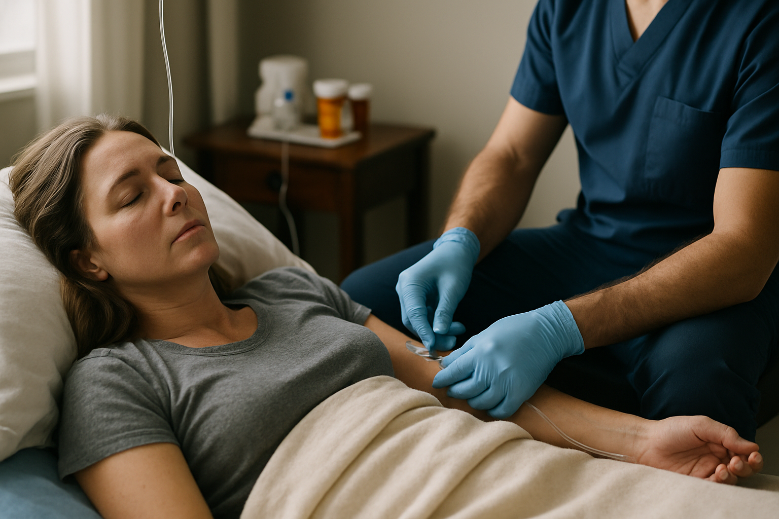 Clinical ibogaine setting with cardiac monitoring and physician oversight during the acute phase of therapy.