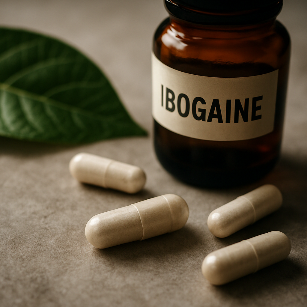 Close-up editorial visual suggesting the complexity of ibogaine pharmacology and receptor systems relevant to relapse prevention.