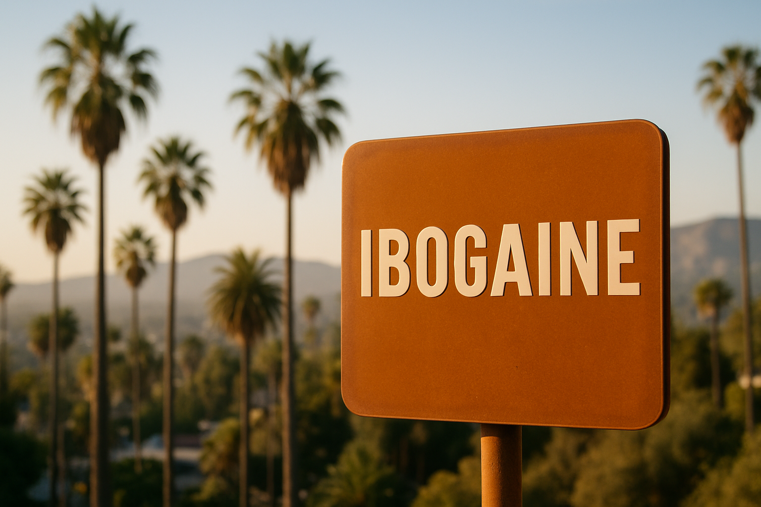 Schematic hero panel illustrating ibogaine access and research pathways for Californians within a cyan-on-navy engineering diagram.