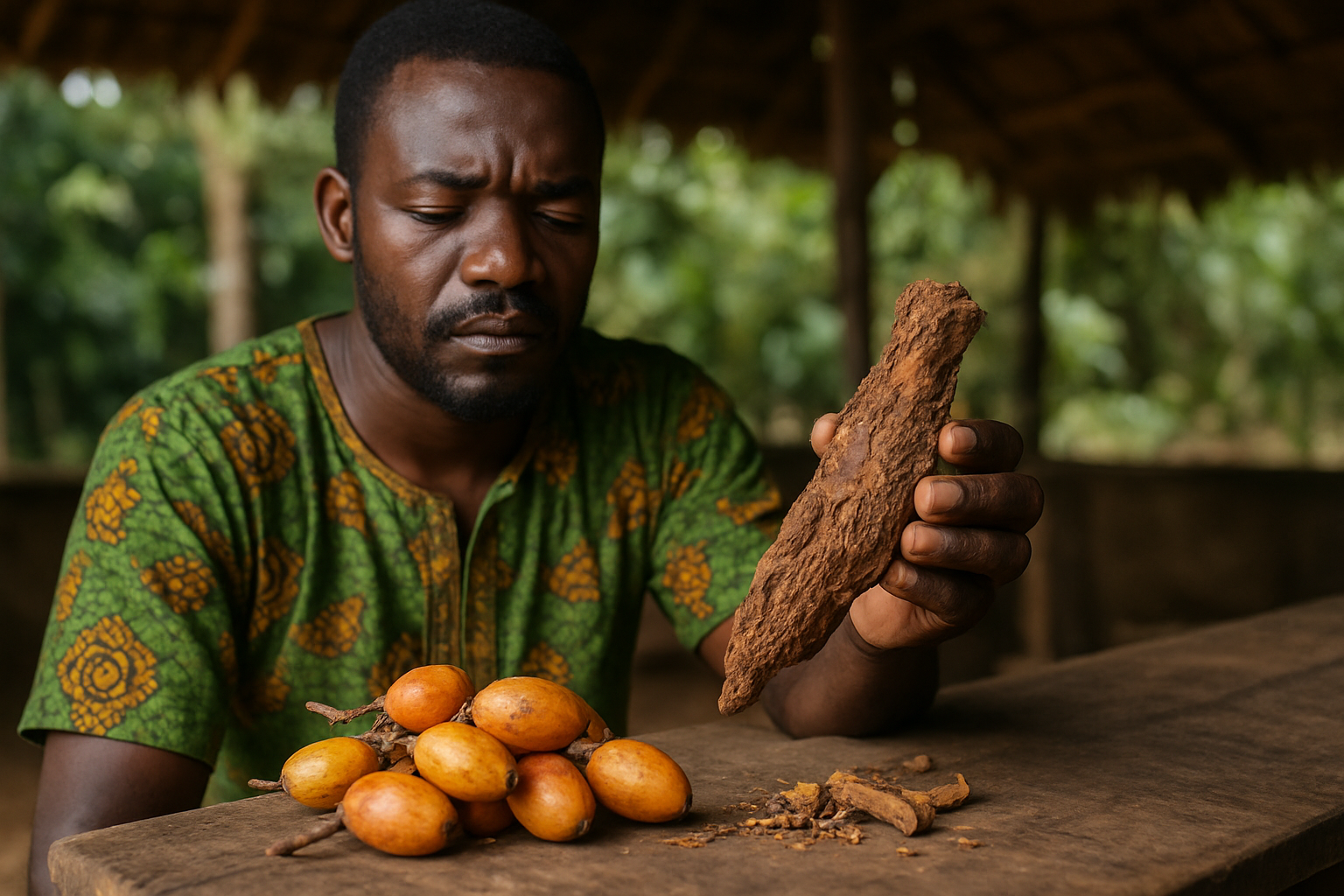Forest landscape and ceremonial fire evoking Bwiti rituals in Gabon