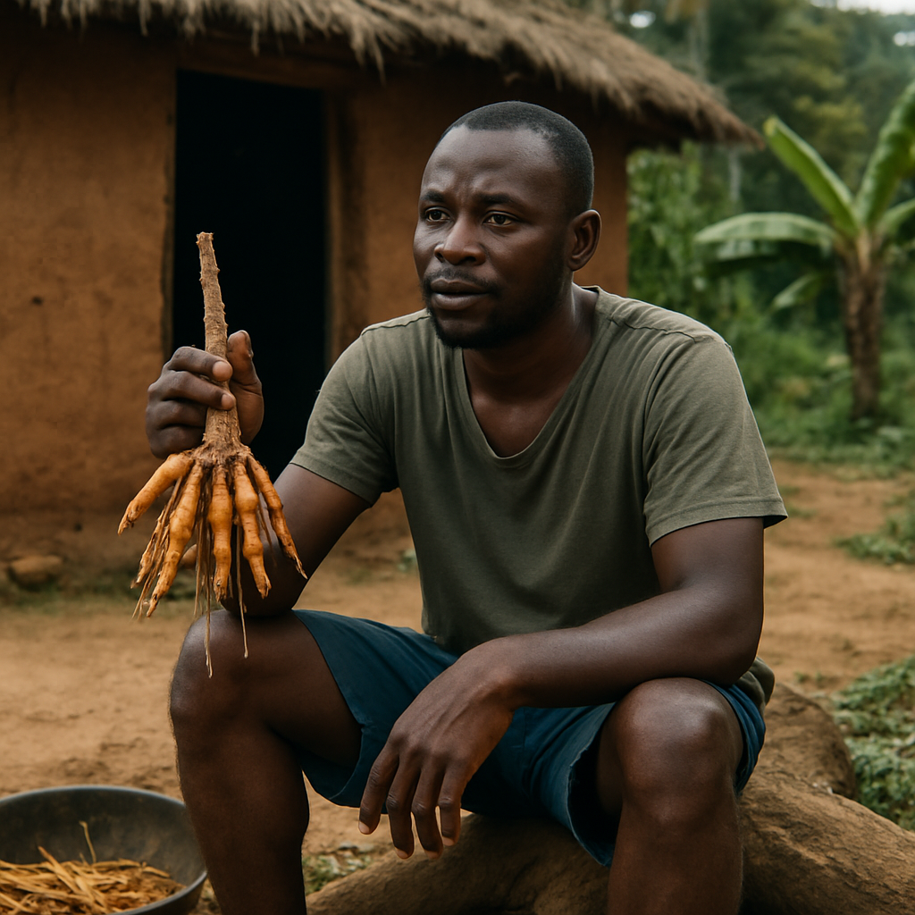 Village courtyard in Gabon where Bwiti community gatherings and rituals are prepared