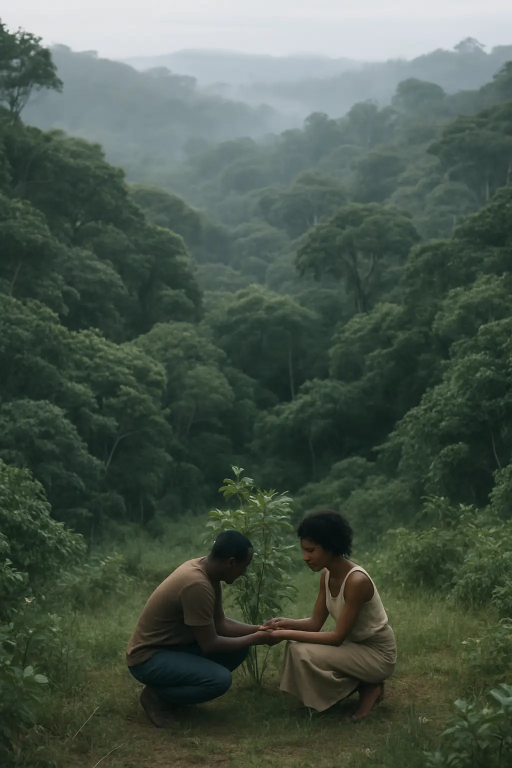 Hands resting together in a quiet, reflective setting