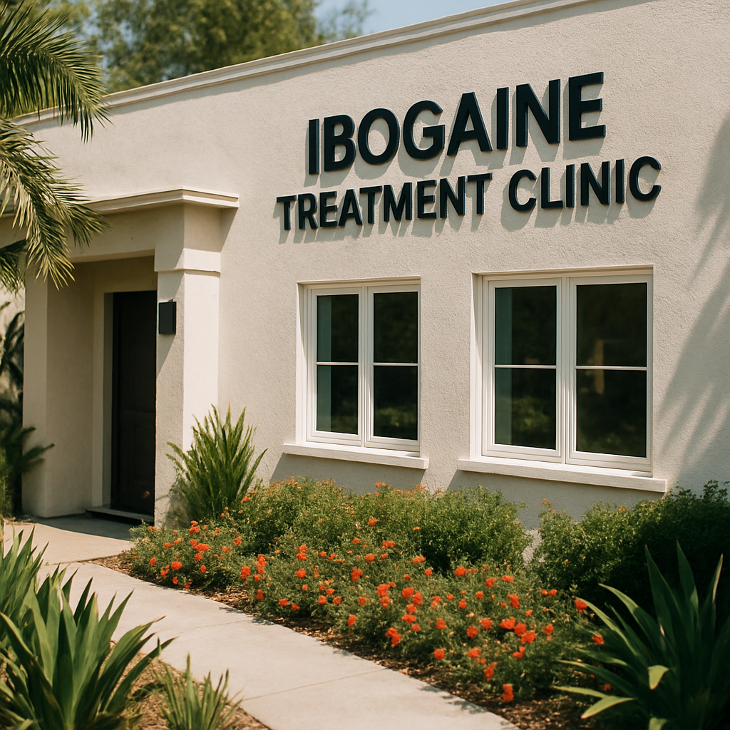 Map-inspired illustration contextualizing regions where ibogaine clinics operate