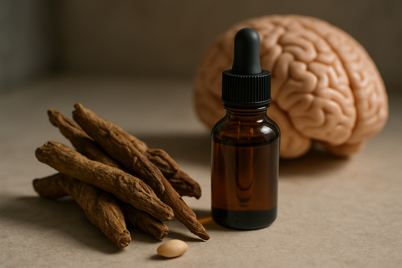 Editorial photograph evoking neurobiology and aging cognition in a contemplative setting