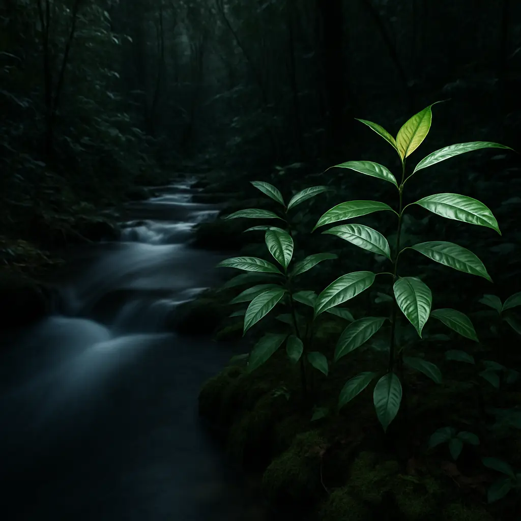 Abstract nocturnal scene accompanying an evidence-focused overview of ibogaine safety risks