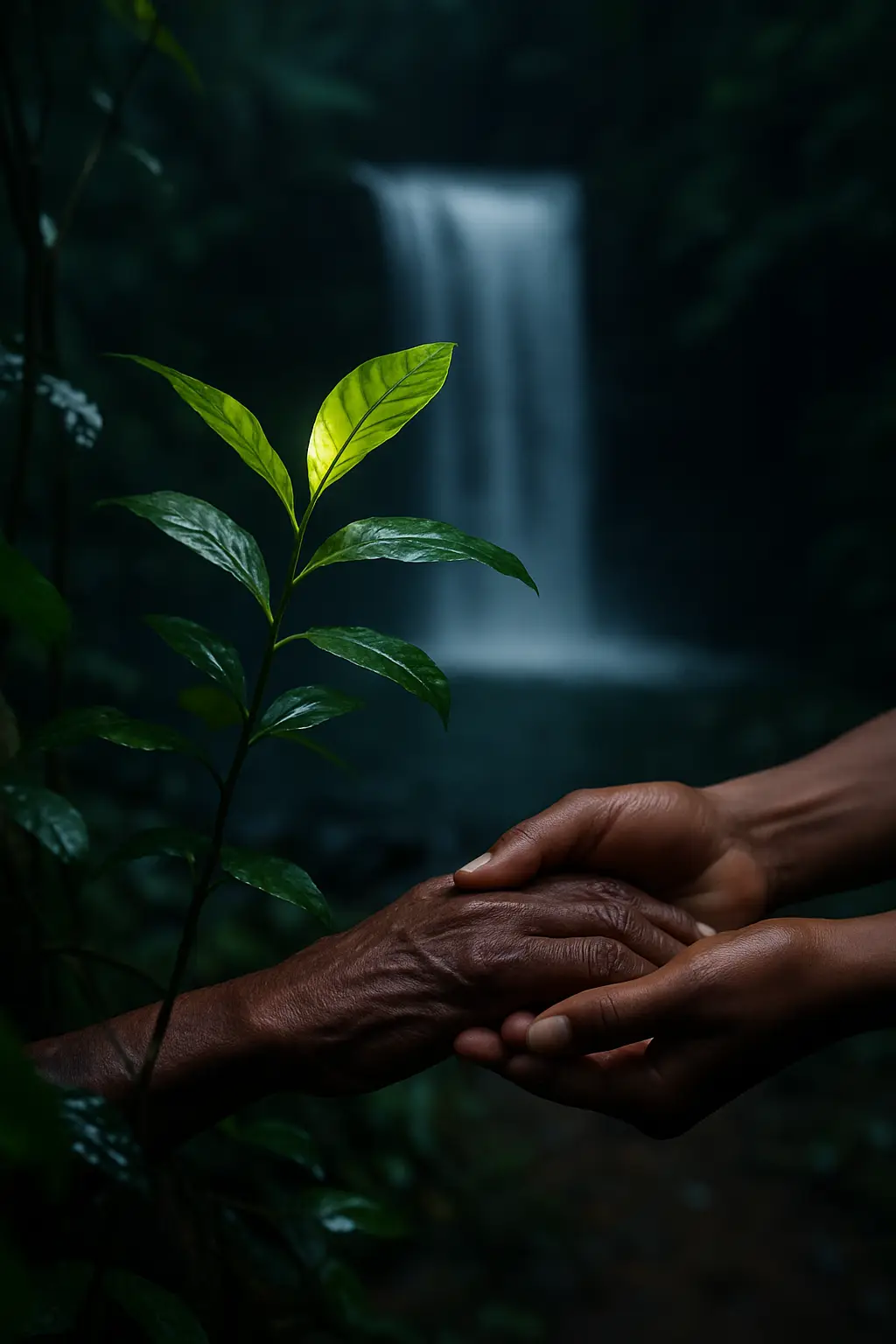 Hands held together in a quiet moment of consideration