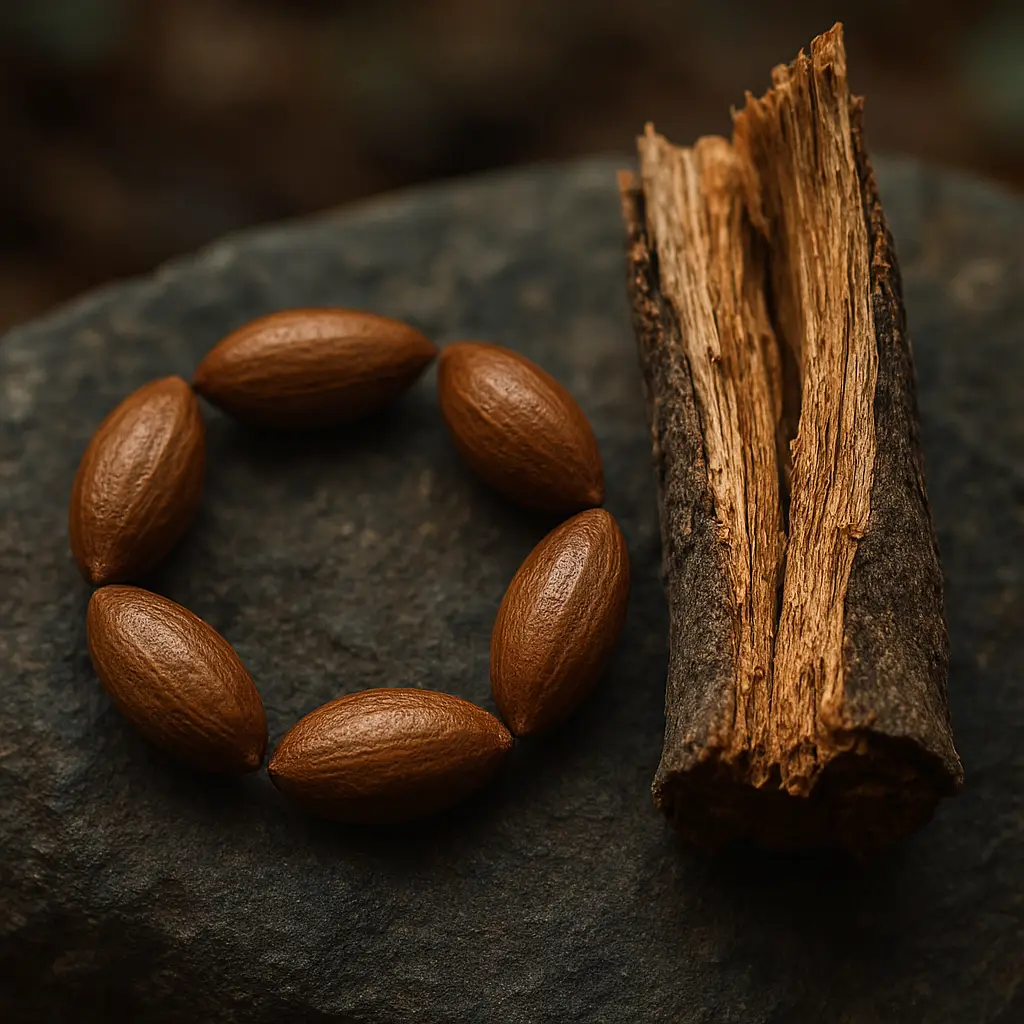 Symbolic safety-check still life representing careful ibogaine clinic evaluation