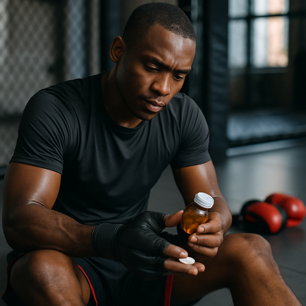 Heart-rate strap and water bottle on the edge of a ring, underscoring hydration and ECG awareness during training.