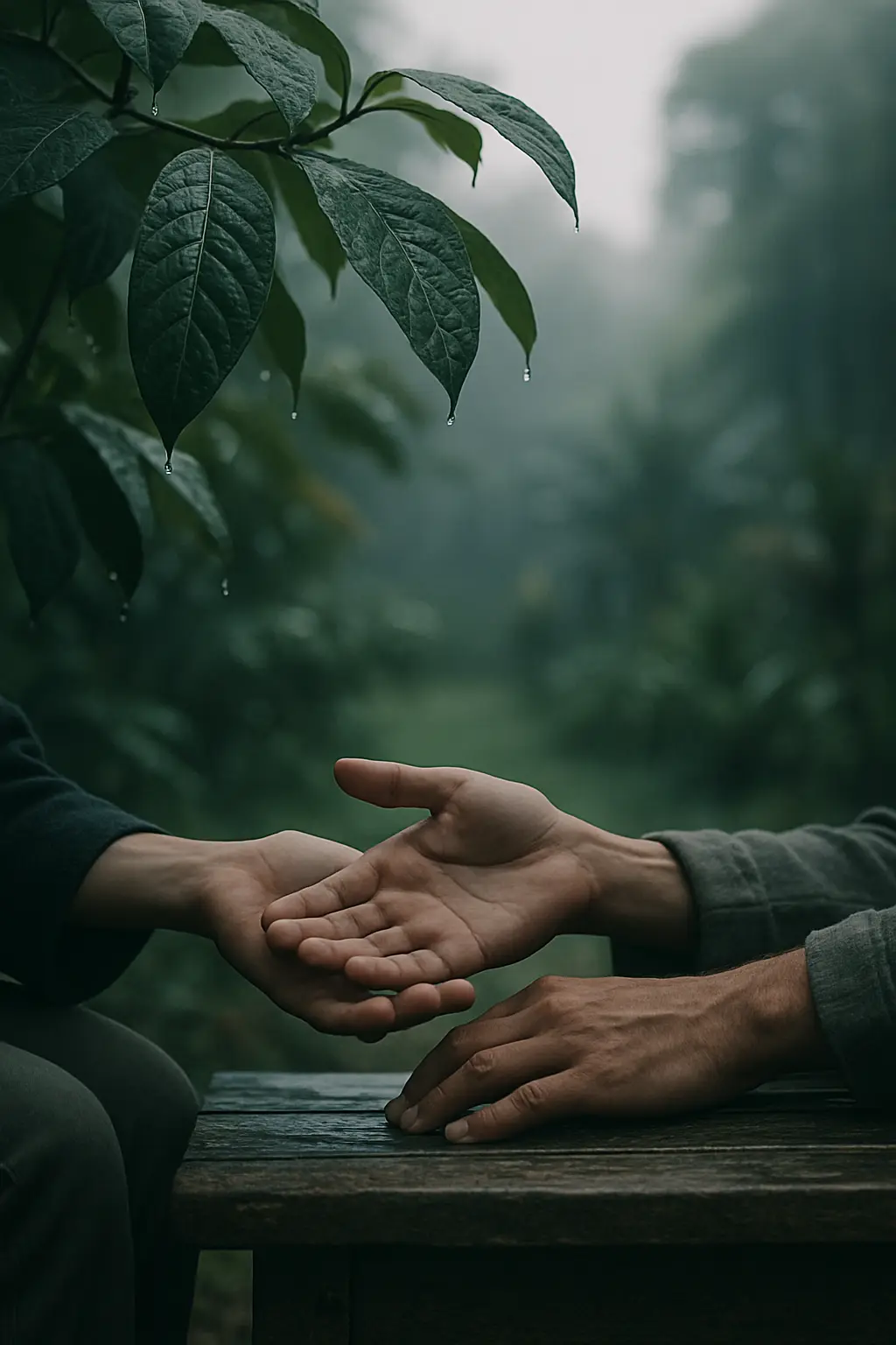Hands meeting in a quiet setting, reflecting a careful conversation about care options