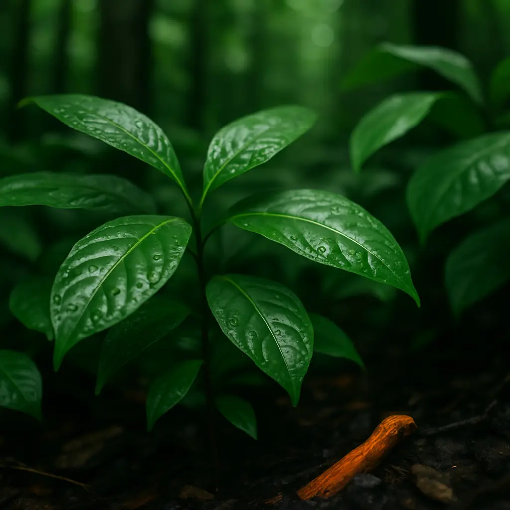 Close-up botanical and clinical detail related to ibogaine research and safety