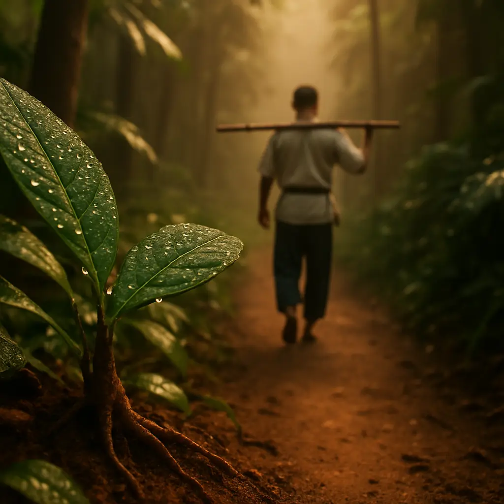 Symbolic still life accompanying harm-aware ibogaine information for martial artists