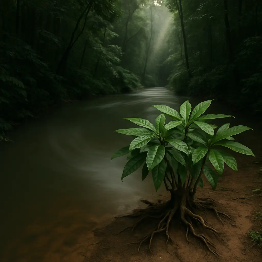 Contemplative visual accompanying an explanation of ibogaine mechanisms