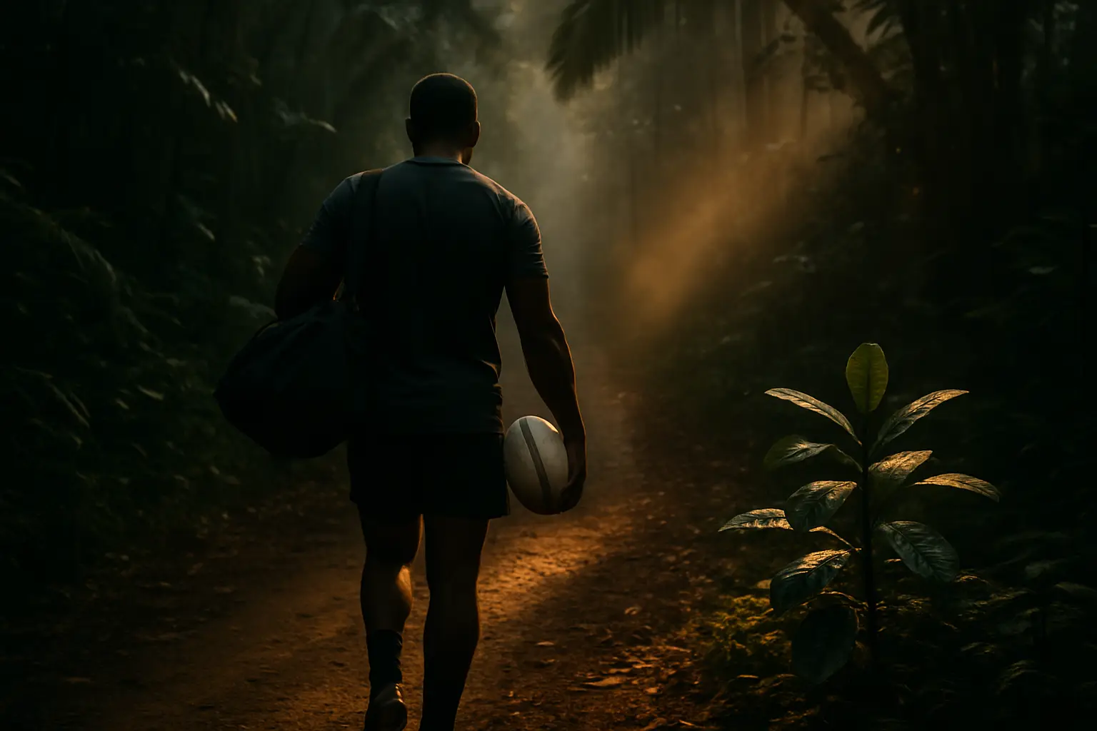 Rugby player moving across an open field, reflecting the need for measured player guidance