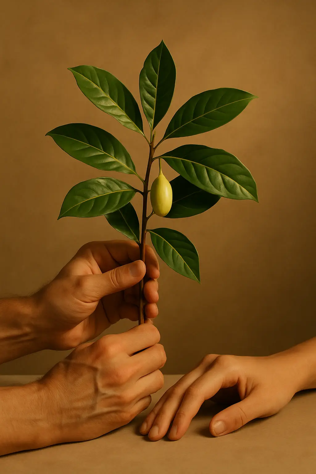 Hands held together in a quiet, supportive care setting