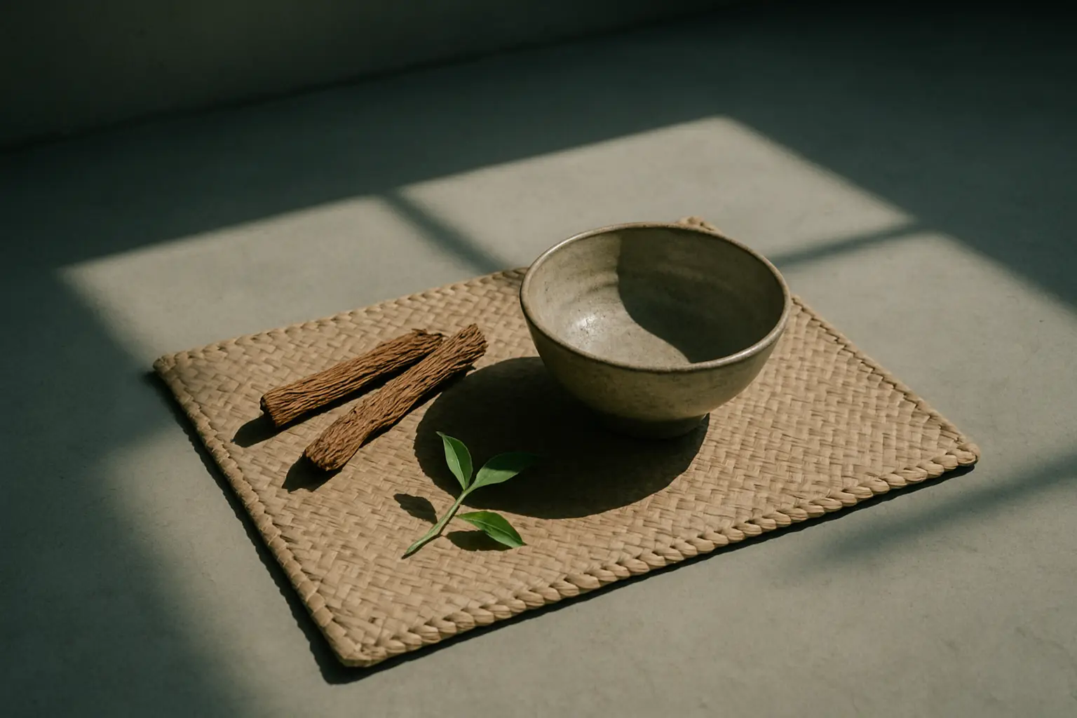 Contemplative still life representing careful consideration of ibogaine information