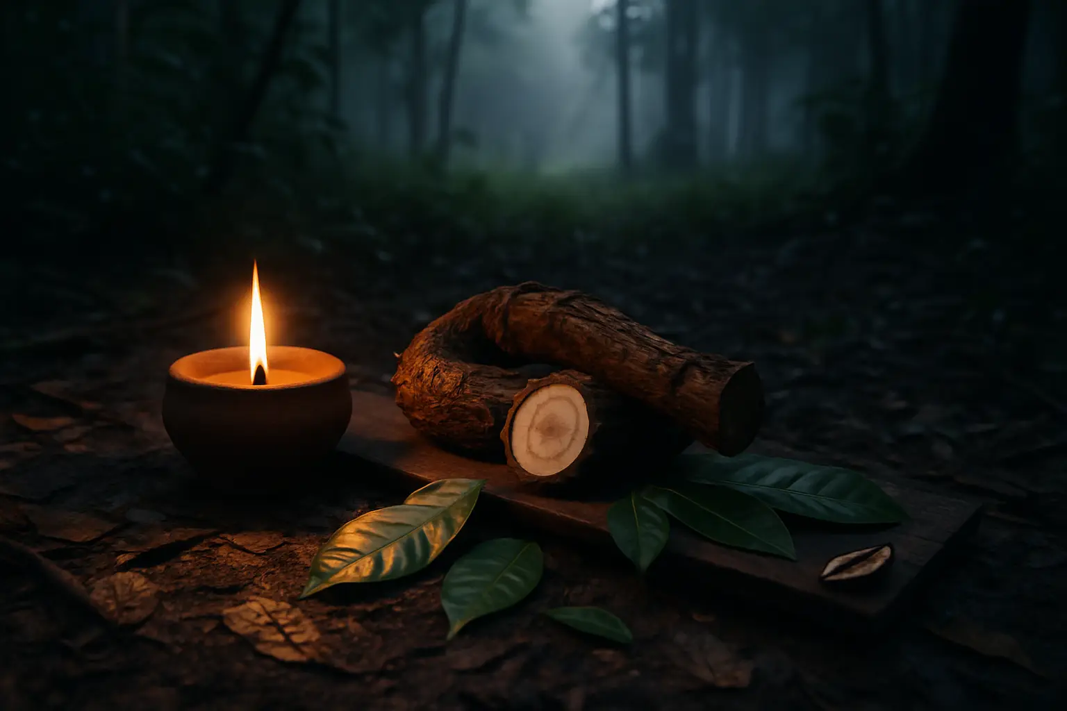 Forest landscape evoking the ecological and cultural setting of iboga in Gabon