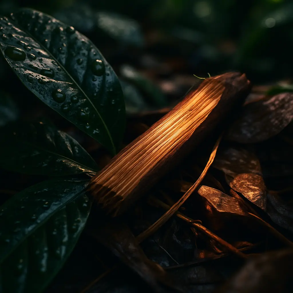 Textured natural detail beside discussion of memory and symbolic ibogaine imagery