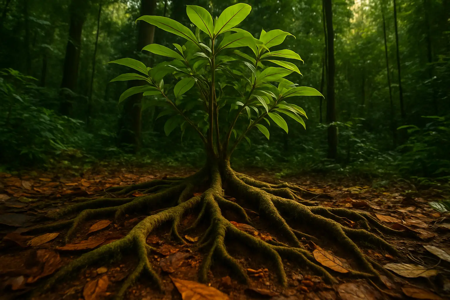Layered organic detail suggesting the interwoven pathways considered in ibogaine and neuroplasticity research