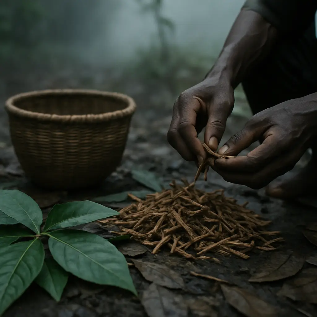 Quiet clinical visual accompanying a discussion of ibogaine and 5-MeO-DMT pharmacology