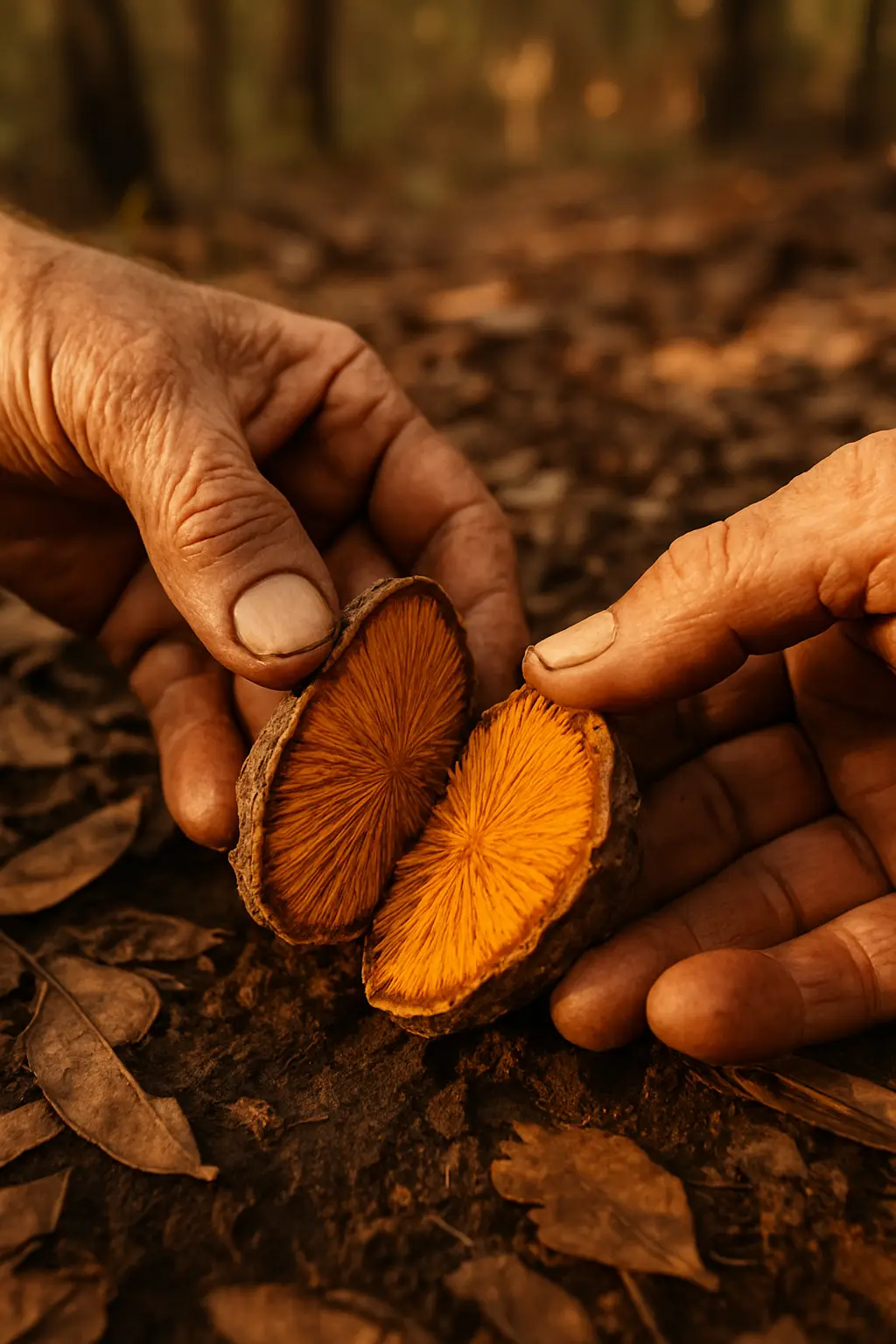 Hands holding a small natural object, reflecting a careful and human-centered approach to complex information