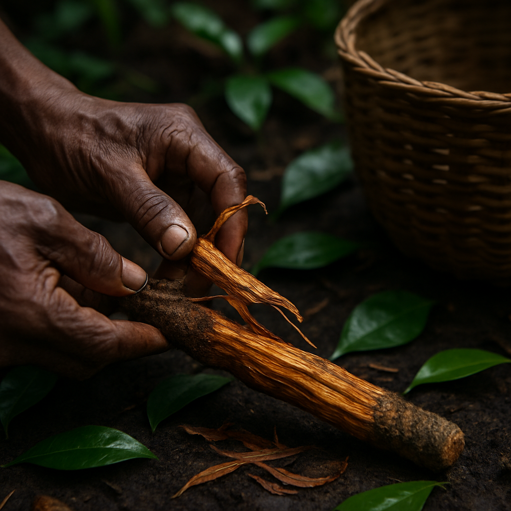 Close detail associated with preparation for ibogaine therapy