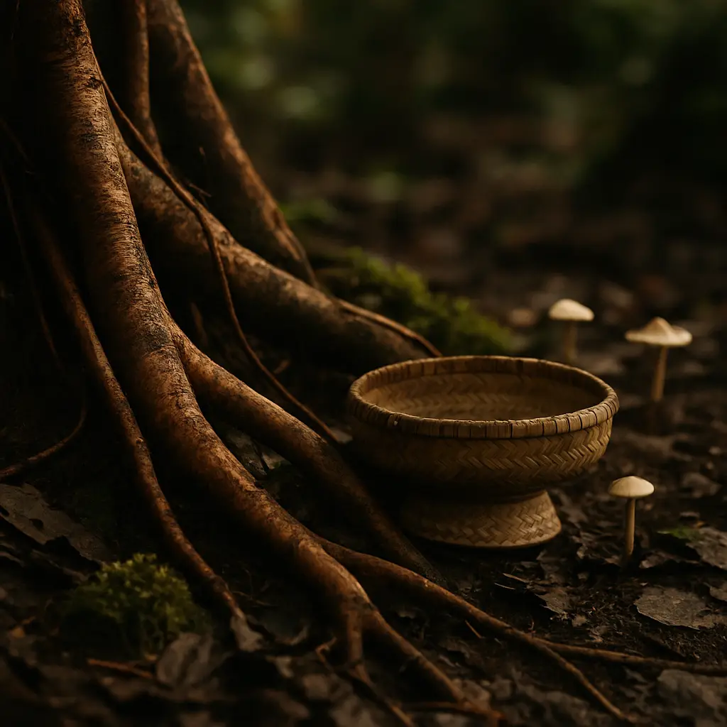 Symbolic still-life representing careful review of ibogaine information in Thailand
