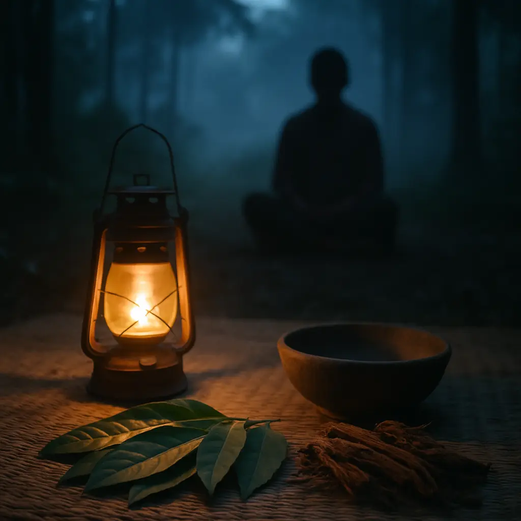 Abstract conceptual composition accompanying a review of ibogaine safety and evidence