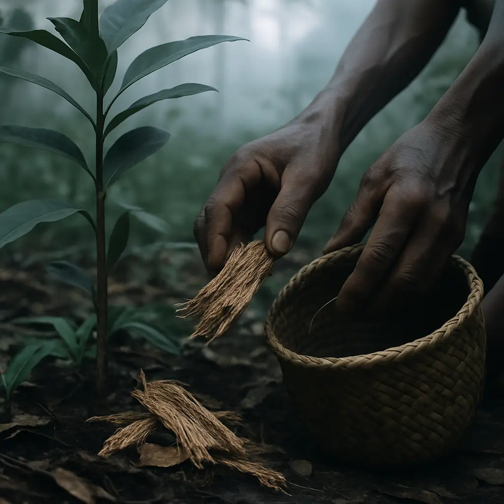 Contemplative image placed with an explanation of reported ibogaine phenomenology