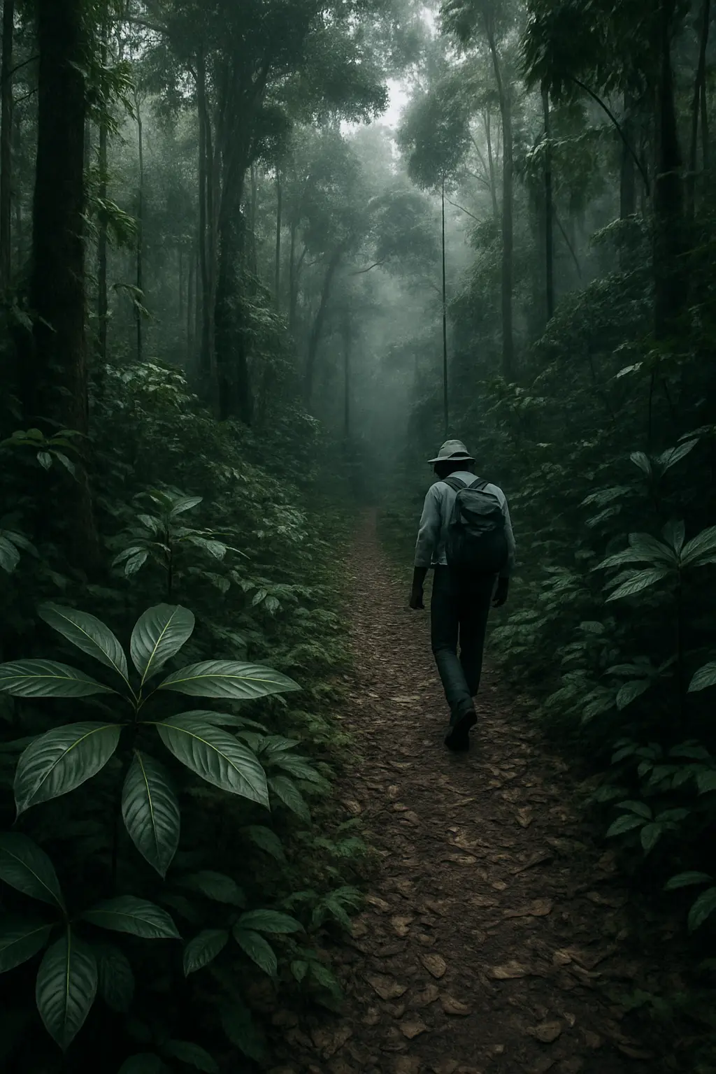 Monochrome field-notes atmosphere accompanying a cautious clinical evidence brief on low-dose ibogaine