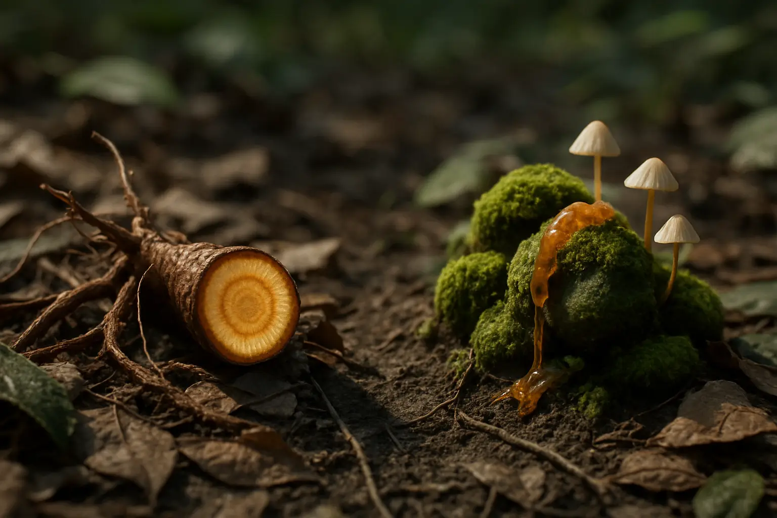 Botanical and contemplative visual accompanying a comparison of ibogaine and DMT