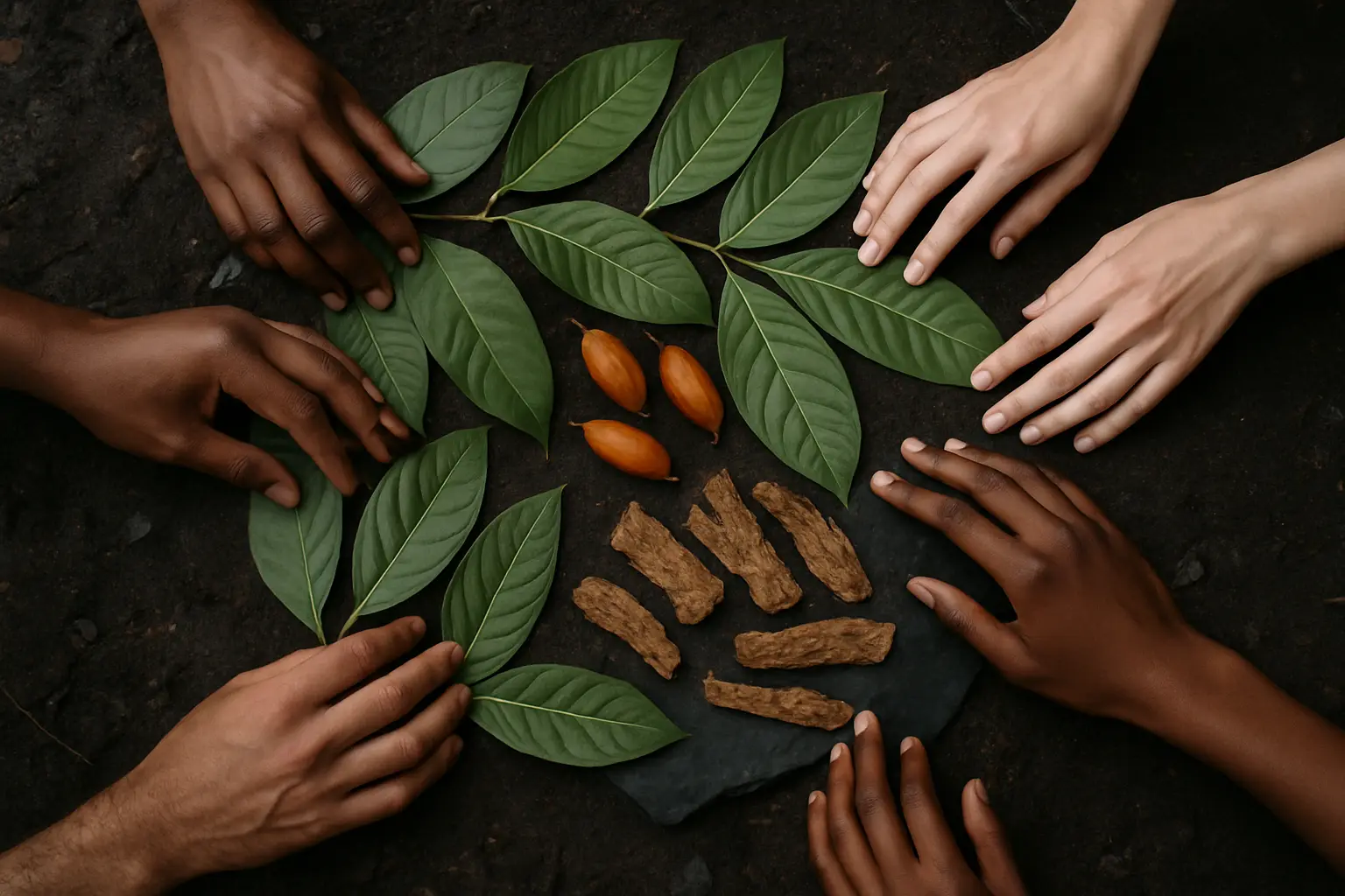 Hands gathered in conversation, reflecting the care needed when evaluating ibogaine research information