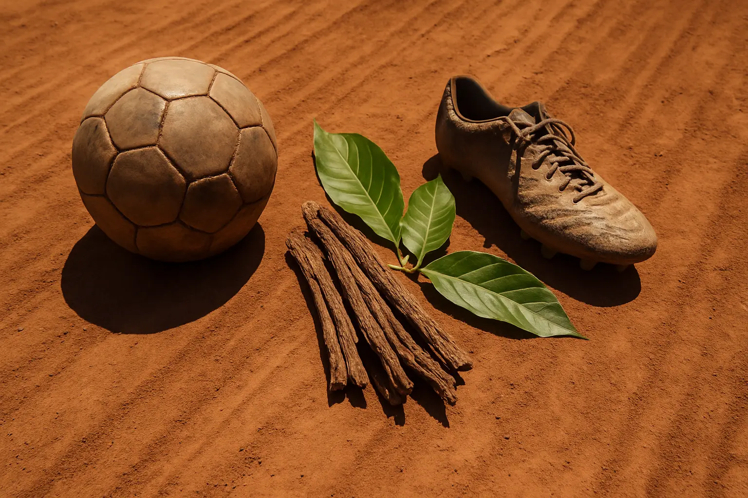 Symbolic still-life reflecting careful consideration of ibogaine claims in soccer