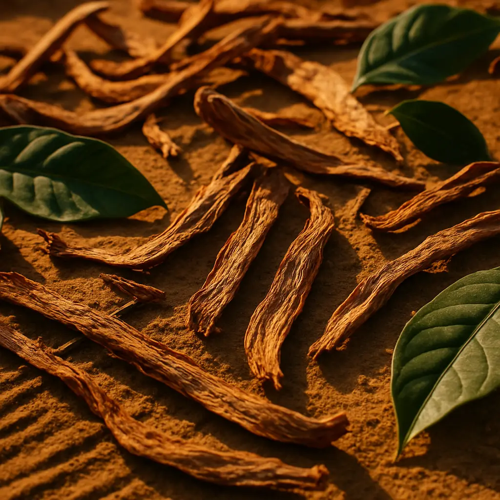 Close view of botanical material associated with ibogaine research