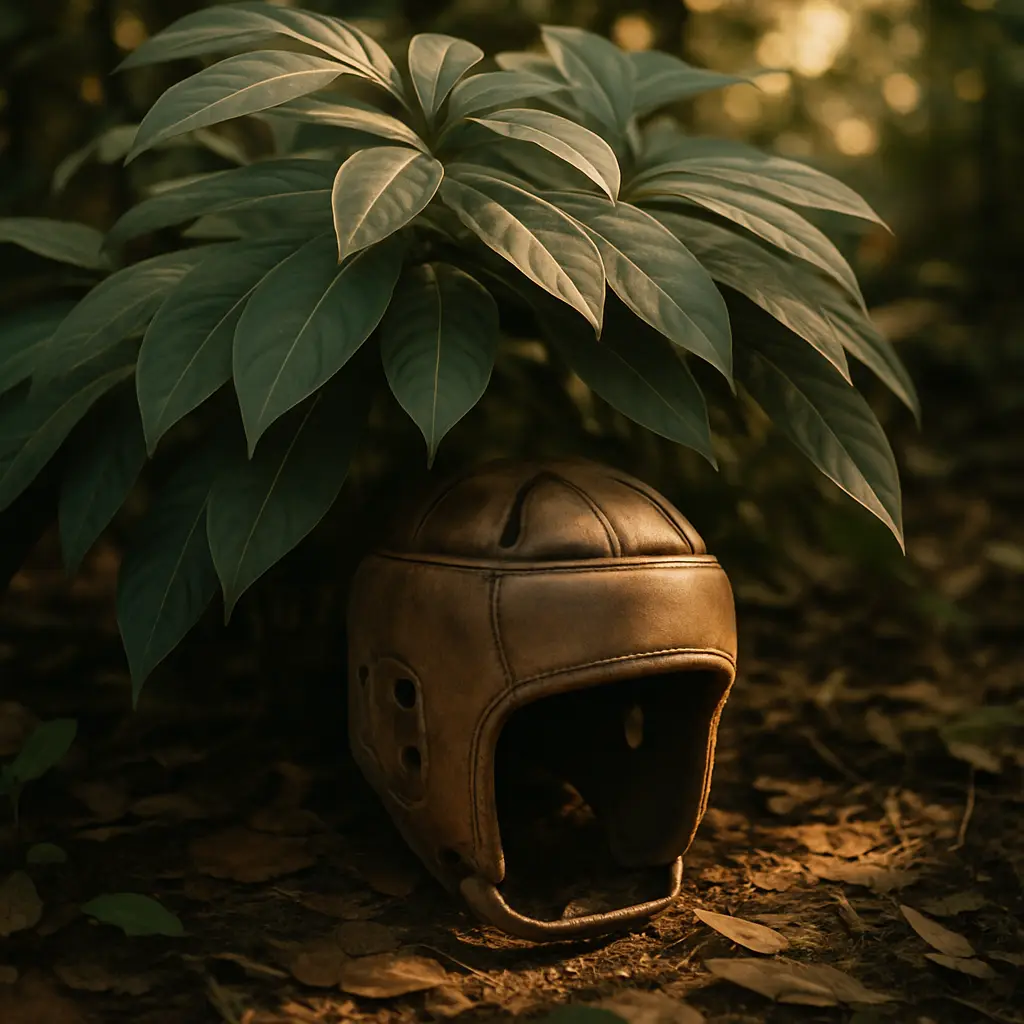 Symbolic still life representing the careful review of ibogaine and athletic brain injury claims